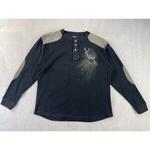 Legendary Whitetails Men’s Large Deer Graphic Henley Tan Shoulder Elbow Patch